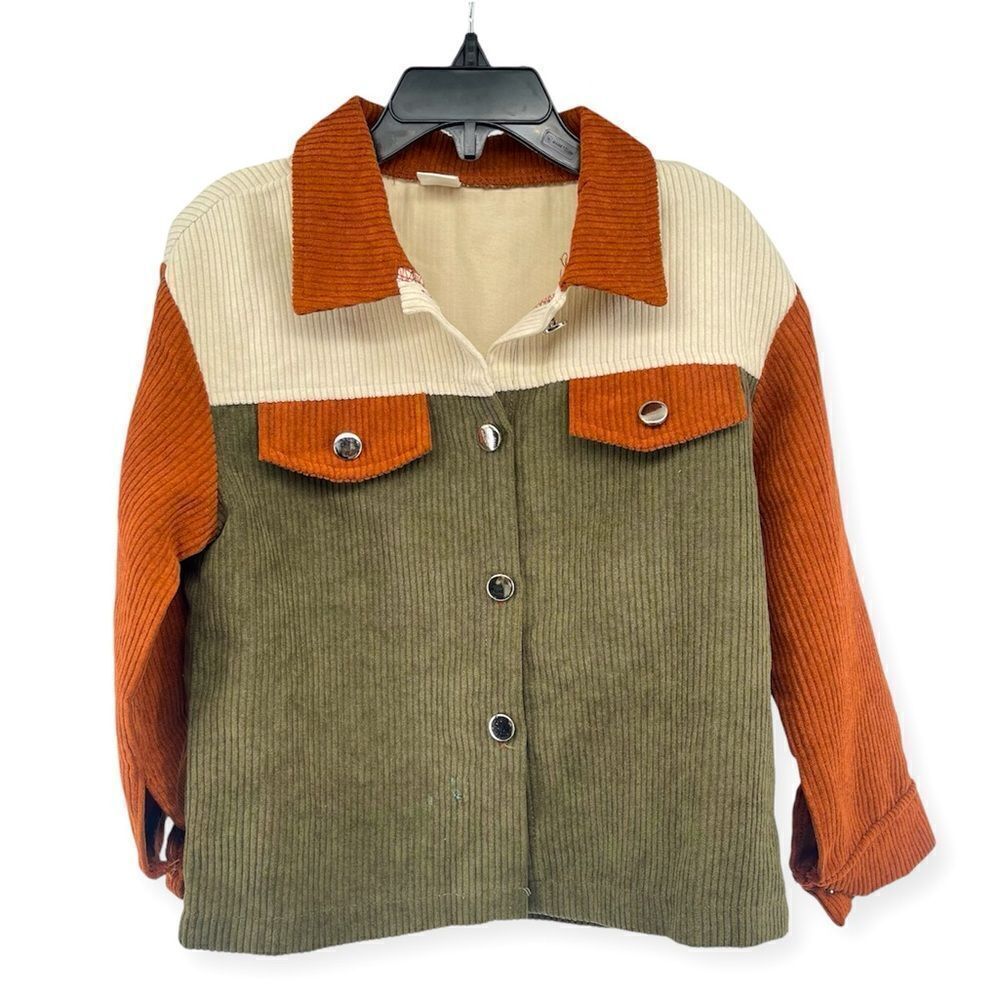 SHEIN Girl’s Flap Pocket Colorblock Drop Shoulder Corduroy Shacket Jacket Size 6
